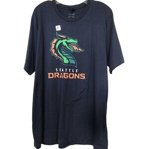 XFL Seattle Dragons T-Shirt Mens Size 2XL‎ XXL Blue Short Sleeve Football